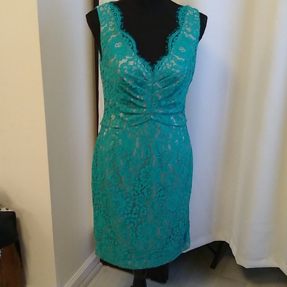 Eliza J Teal Dress Eliza J Teal One-Shoulder Beaded Satin Cocktail Midi  Dress Size 10